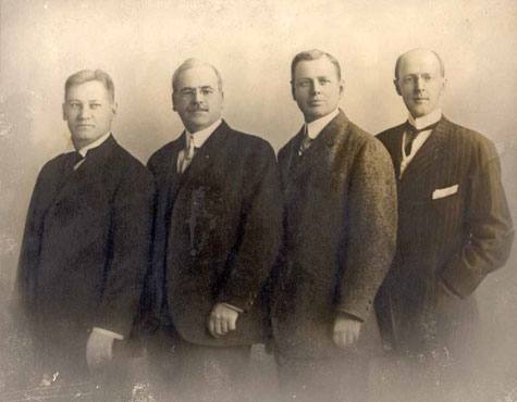The first four Rotarians (from left): Gustavus Loehr, Silvester Schiele, Hiram Shorey, and Harris.