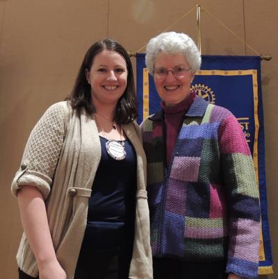Elizabeth Karbousky is Rotarian of the month with Peggy Soberanis