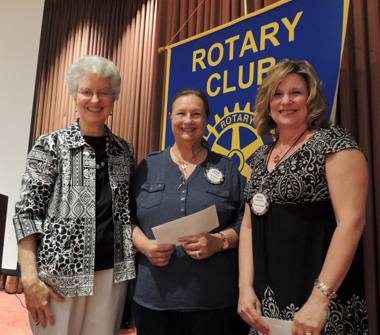 Peggy Sobranis with Rotarians of the Month Cathy Vicini and Debra Dorfman